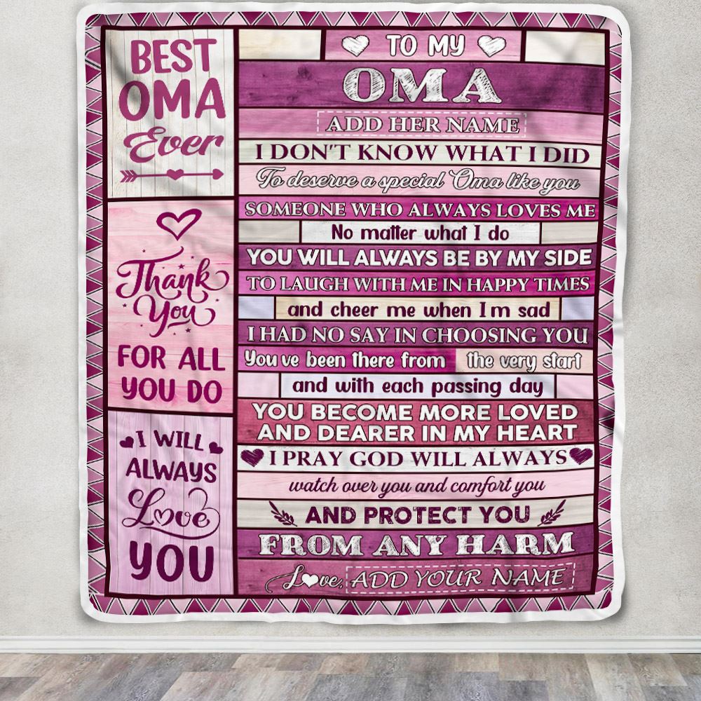 Personalized To My Oma Gifts Blanket From Granddaughter Grandson Wood Thank You For All Gifts For Oma Mothers Day Birthday Christmas Fleece Throw Blanket | teecentury