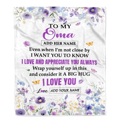 Personalized To My Oma Gifts From Granddaughter Grandson Blanket I Love You Purple Floral Birthday Gift Idea For Oma Gifts Christmas Customized Fleece Blanket | teecentury