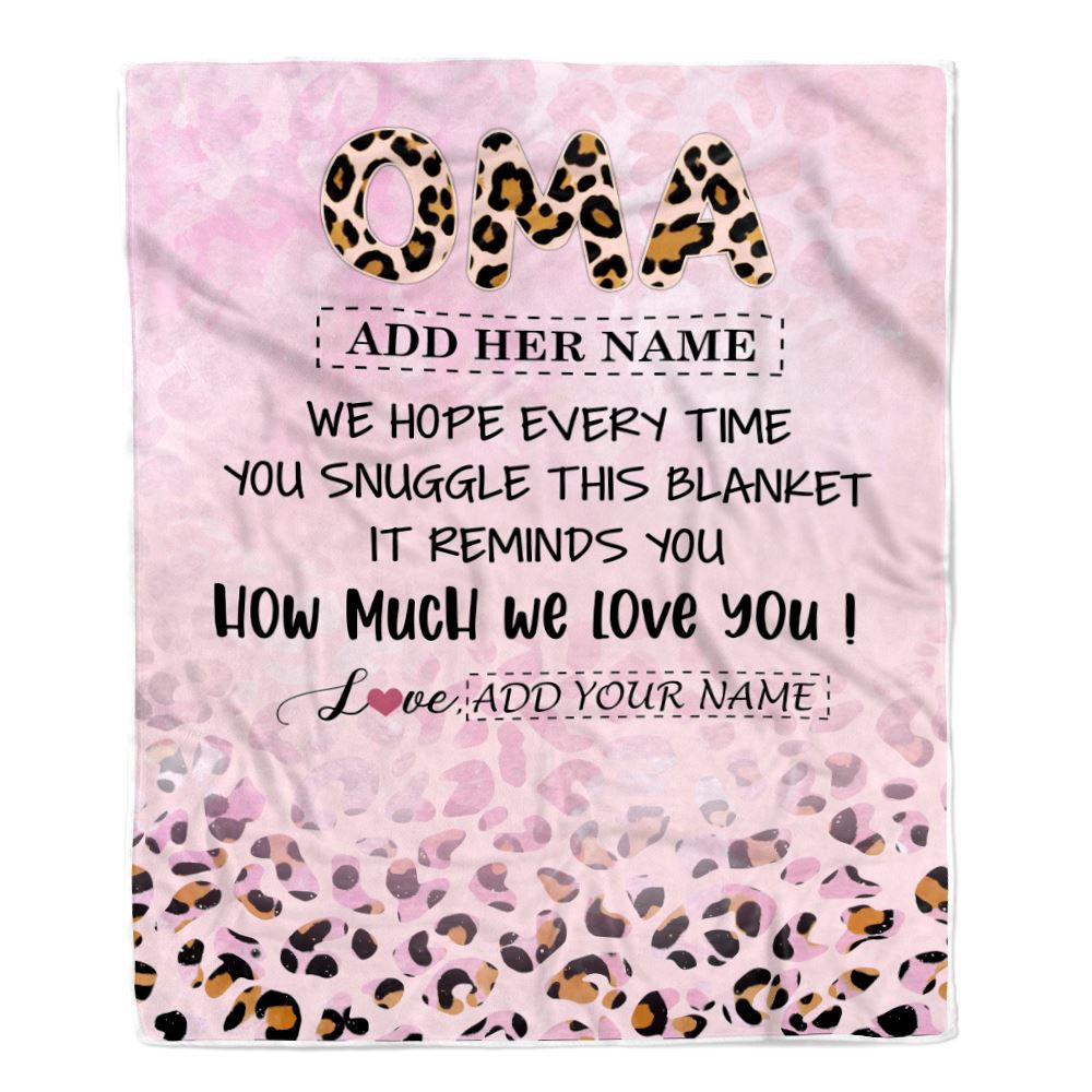 Personalized To My Oma Gifts From Granddaughter Grandson Blanket Pink Leopard Happy Birthday Gifts For Oma Mothers Day Christmas Customized Fleece Blanket | teecentury