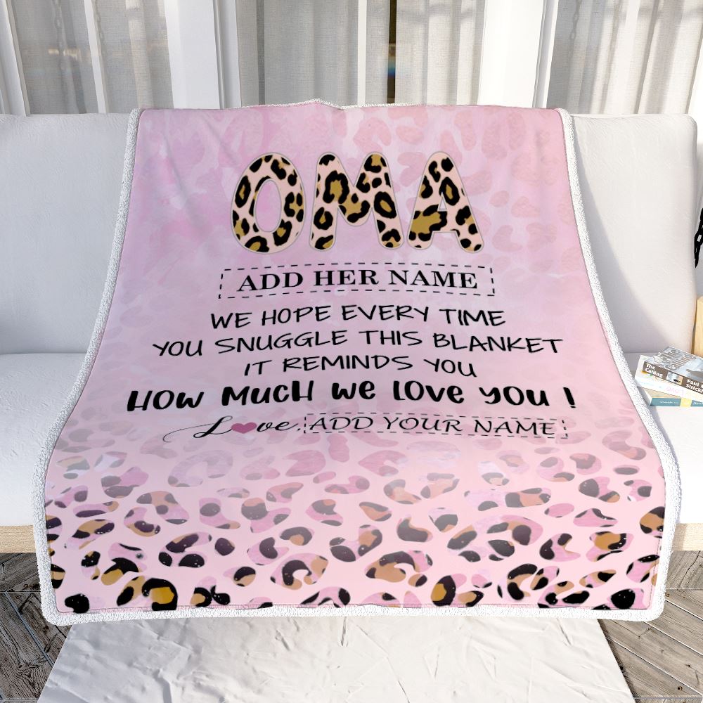 Personalized To My Oma Gifts From Granddaughter Grandson Blanket Pink Leopard Happy Birthday Gifts For Oma Mothers Day Christmas Customized Fleece Blanket | teecentury