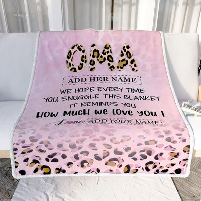 Personalized To My Oma Gifts From Granddaughter Grandson Blanket Pink Leopard Happy Birthday Gifts For Oma Mothers Day Christmas Customized Fleece Blanket | teecentury