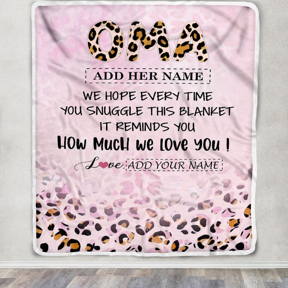 Personalized To My Oma Gifts From Granddaughter Grandson Blanket Pink Leopard Happy Birthday Gifts For Oma Mothers Day Christmas Customized Fleece Blanket | teecentury