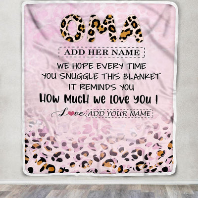 Personalized To My Oma Gifts From Granddaughter Grandson Blanket Pink Leopard Happy Birthday Gifts For Oma Mothers Day Christmas Customized Fleece Blanket | teecentury