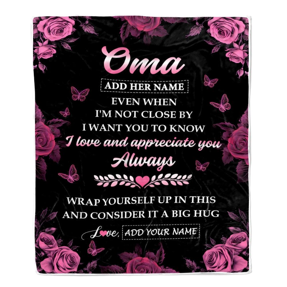 Personalized To My Oma Gifts From Granddaughter Grandson Blanket Rose Floral It A Big Hug Birthday Gift Idea For Oma Gifts Christmas Customized Fleece Blanket | teecentury