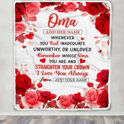 Personalized To My Oma Gifts From Granddaughter Grandson Blanket Rose Flower Anniversary Birthday Gifts Oma Mothers Day Thanksgiving Christmas Fleece Blanket | teecentury