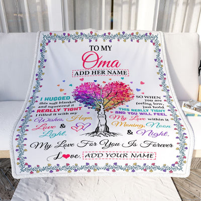 Personalized To My Oma Gifts From Granddaughter Grandson Hugged Blanket Birthday Gifts For Oma Mothers Day Thanksgiving Christmas Customized Fleece Blanket | teecentury