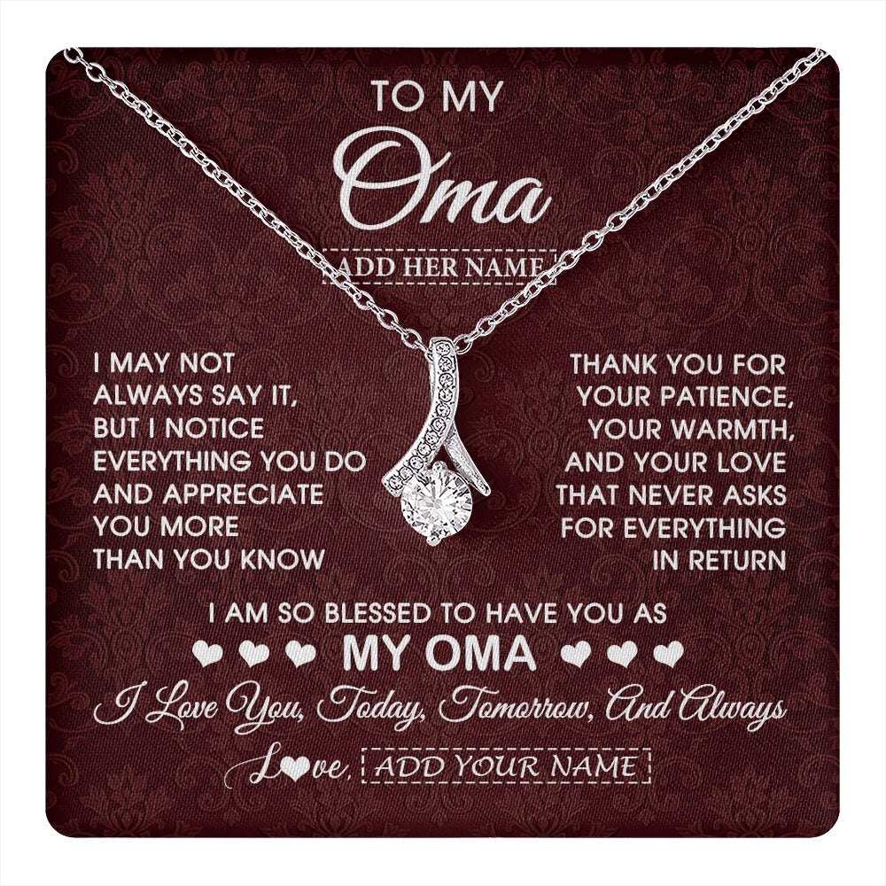 Alluring Beauty Necklace 14K White Gold Finish | 1 | Personalized To My Oma Gifts From Granddaughter Grandson Necklace Meaningful Jewelry Pendant Gifts For Oma Mothers Day Birthday Christmas Gift Box Message Card | https://teecentury.