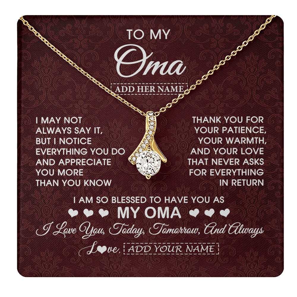 Alluring Beauty Necklace 18K Yellow Gold Finish | 1 | Personalized To My Oma Gifts From Granddaughter Grandson Necklace Meaningful Jewelry Pendant Gifts For Oma Mothers Day Birthday Christmas Gift Box Message Card | https://teecentury.
