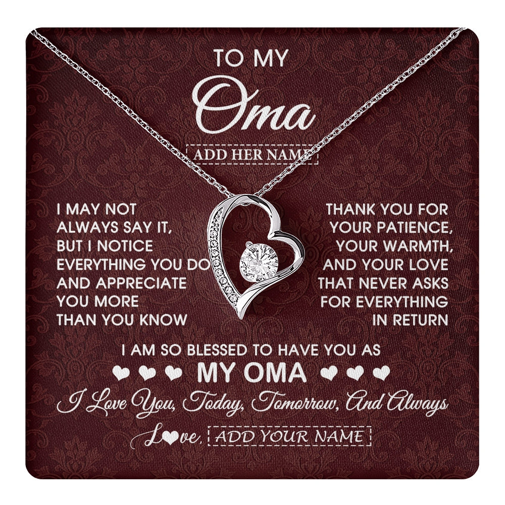 Forever Love Necklace 14K White Gold Finish | 1 | Personalized To My Oma Gifts From Granddaughter Grandson Necklace Meaningful Jewelry Pendant Gifts For Oma Mothers Day Birthday Christmas Gift Box Message Card | https://teecentury.