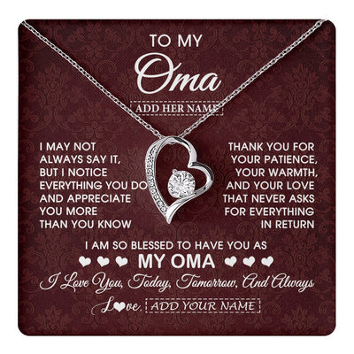 Forever Love Necklace 14K White Gold Finish | 1 | Personalized To My Oma Gifts From Granddaughter Grandson Necklace Meaningful Jewelry Pendant Gifts For Oma Mothers Day Birthday Christmas Gift Box Message Card | https://teecentury.