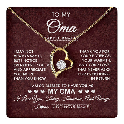 Forever Love Necklace 18K Yellow Gold Finish | 1 | Personalized To My Oma Gifts From Granddaughter Grandson Necklace Meaningful Jewelry Pendant Gifts For Oma Mothers Day Birthday Christmas Gift Box Message Card | https://teecentury.