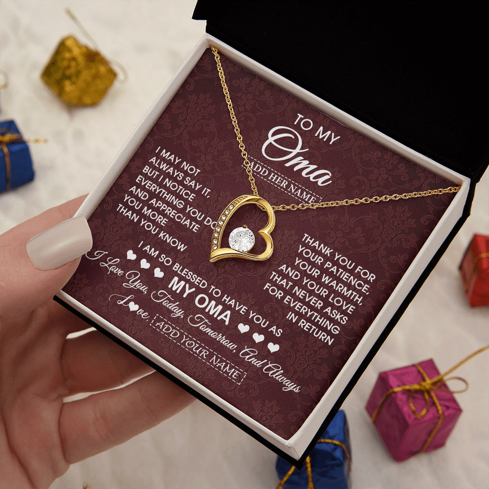 Forever Love Necklace 18K Yellow Gold Finish | 2 | Personalized To My Oma Gifts From Granddaughter Grandson Necklace Meaningful Jewelry Pendant Gifts For Oma Mothers Day Birthday Christmas Gift Box Message Card | https://teecentury.
