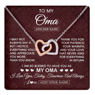 Interlocking Hearts Necklace Stainless Steel & Rose Gold Finish | 1 | Personalized To My Oma Gifts From Granddaughter Grandson Necklace Meaningful Jewelry Pendant Gifts For Oma Mothers Day Birthday Christmas Gift Box Message Card | https://teecentury.
