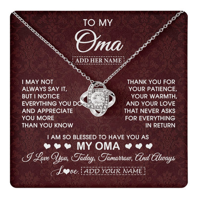 Love Knot Necklace 14K White Gold Finish | 1 | Personalized To My Oma Gifts From Granddaughter Grandson Necklace Meaningful Jewelry Pendant Gifts For Oma Mothers Day Birthday Christmas Gift Box Message Card | https://teecentury.