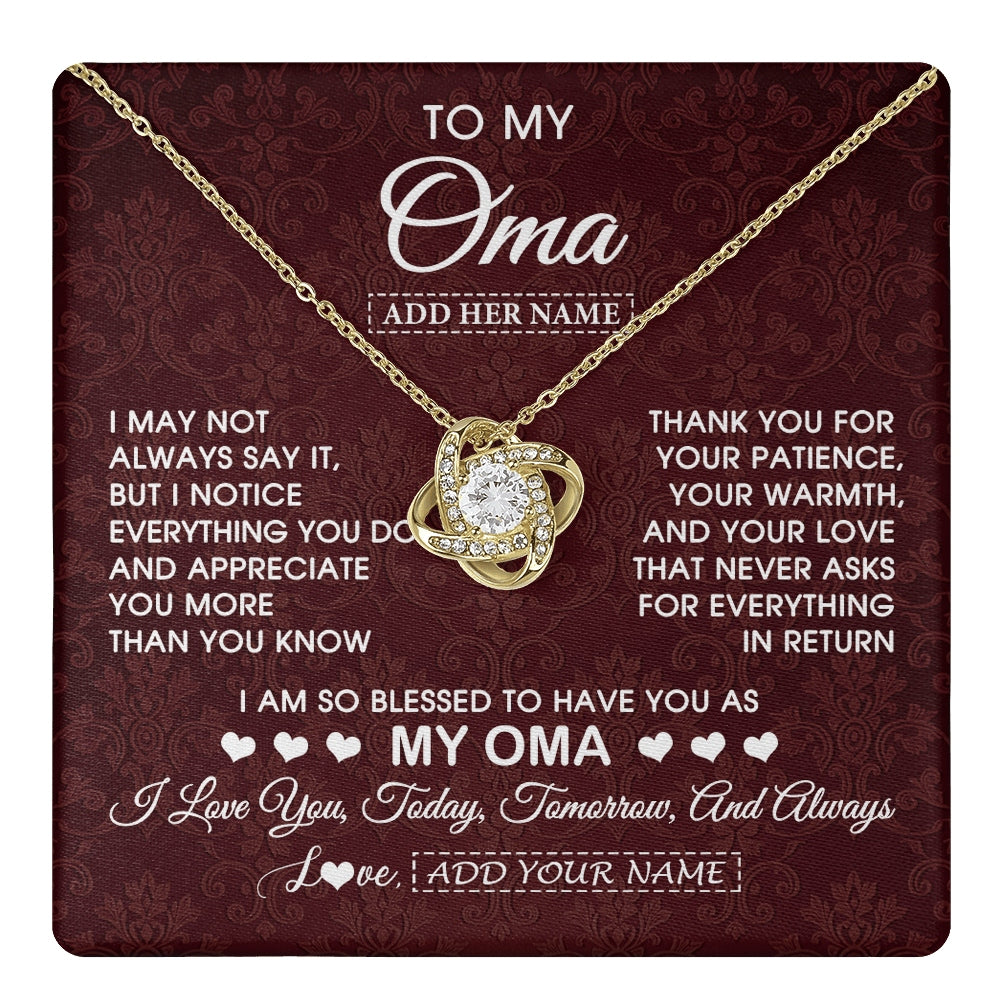 Love Knot Necklace 18K Yellow Gold Finish | 1 | Personalized To My Oma Gifts From Granddaughter Grandson Necklace Meaningful Jewelry Pendant Gifts For Oma Mothers Day Birthday Christmas Gift Box Message Card | https://teecentury.