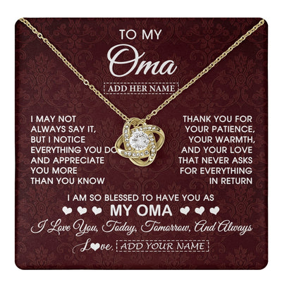 Love Knot Necklace 18K Yellow Gold Finish | 1 | Personalized To My Oma Gifts From Granddaughter Grandson Necklace Meaningful Jewelry Pendant Gifts For Oma Mothers Day Birthday Christmas Gift Box Message Card | https://teecentury.