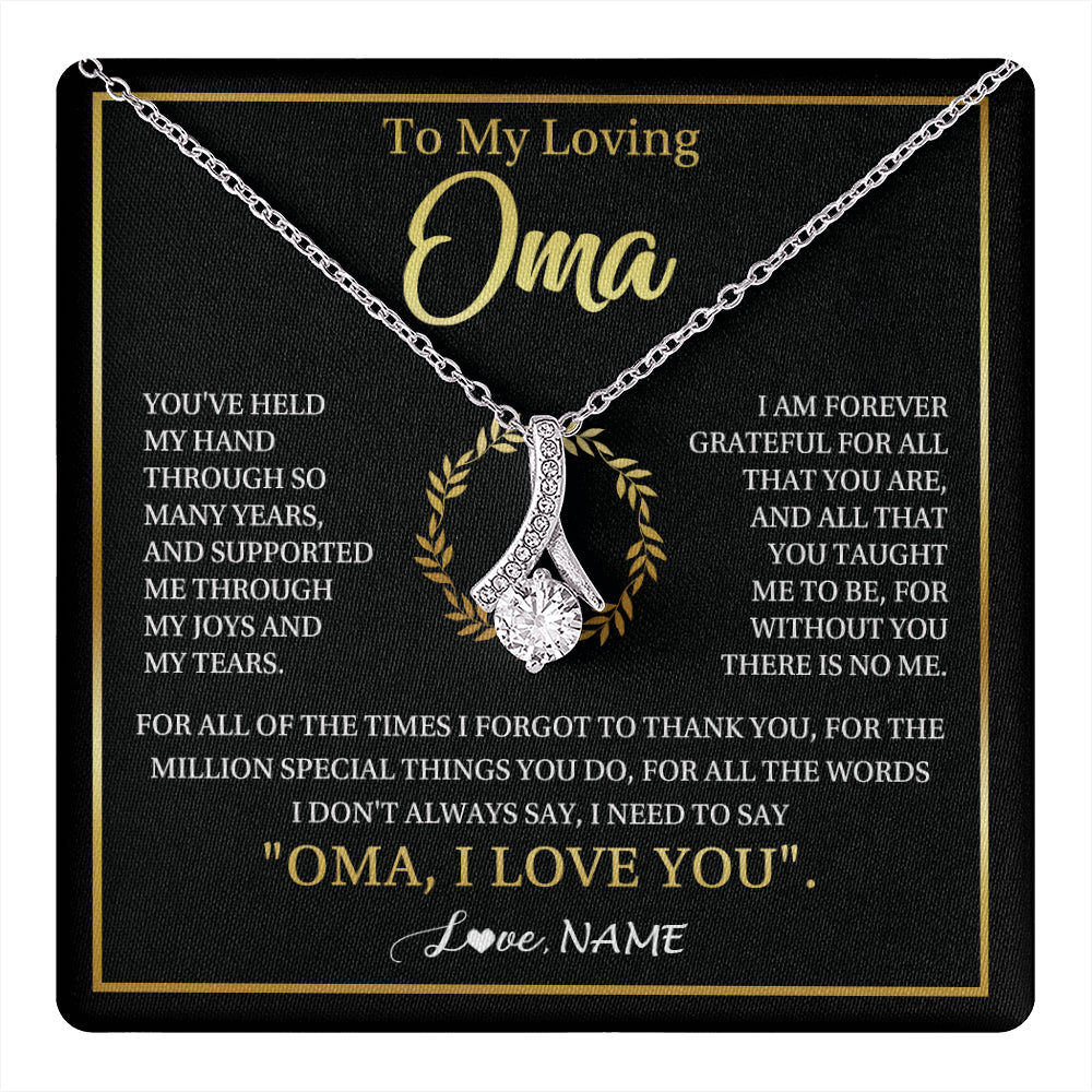 Alluring Beauty Necklace 14K White Gold Finish | 1 | Personalized To My Oma Gifts Necklace From Granddaughter Grandson Grateful Thank You Oma Birthday Mothers Day Christmas Customized Gift Box Message Card | teecentury