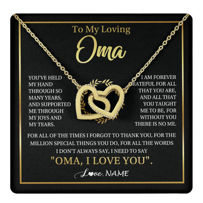 Interlocking Hearts Necklace 18K Yellow Gold Finish | 1 | Personalized To My Oma Gifts Necklace From Granddaughter Grandson Grateful Thank You Oma Birthday Mothers Day Christmas Customized Gift Box Message Card | teecentury