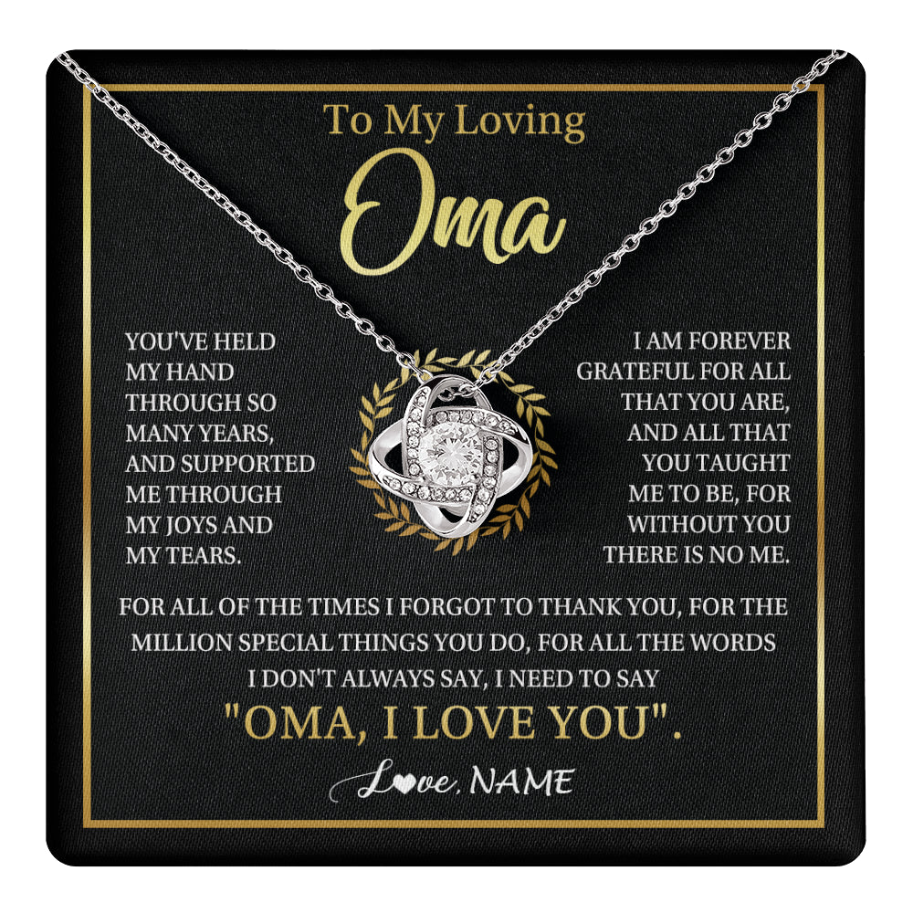 Love Knot Necklace 14K White Gold Finish | 1 | Personalized To My Oma Gifts Necklace From Granddaughter Grandson Grateful Thank You Oma Birthday Mothers Day Christmas Customized Gift Box Message Card | teecentury