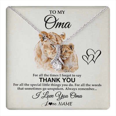 Alluring Beauty Necklace 14K White Gold Finish | 1 | Personalized To My Oma Necklace From Granddaughter Grandson Thank You Lion Oma Gift For Mothers Day Birthday Gift Christmas For Oma Gift Box Message Card | teecentury
