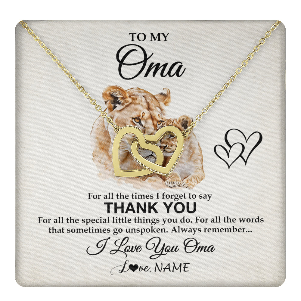 Interlocking Hearts Necklace 18K Yellow Gold Finish | 1 | Personalized To My Oma Necklace From Granddaughter Grandson Thank You Lion Oma Gift For Mothers Day Birthday Gift Christmas For Oma Gift Box Message Card | teecentury