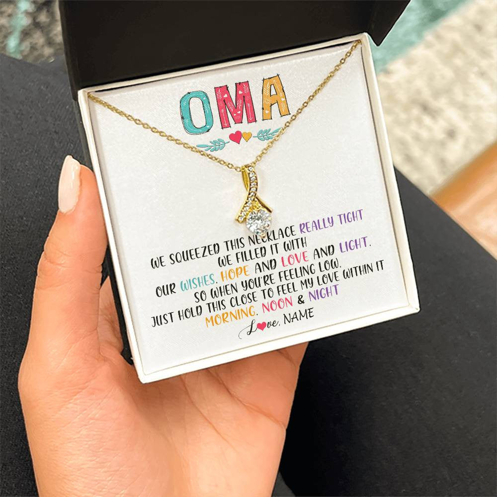 Alluring Beauty Necklace 18K Yellow Gold Finish | 2 | Personalized To My Oma Necklace From Grandkids Granddaughter We Squeezed This Necklace Oma Birthday Mothers Day Christmas Customized Gift Box Message Card | teecentury