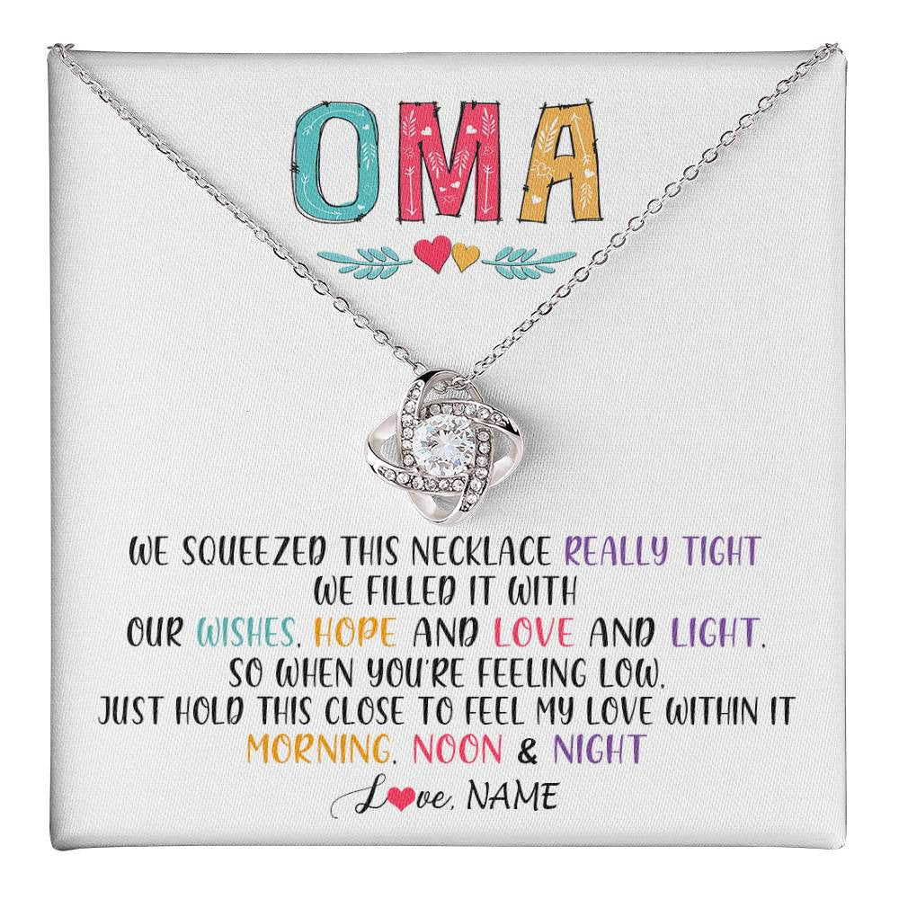 Love Knot Necklace 14K White Gold Finish | 1 | Personalized To My Oma Necklace From Grandkids Granddaughter We Squeezed This Necklace Oma Birthday Mothers Day Christmas Customized Gift Box Message Card | teecentury