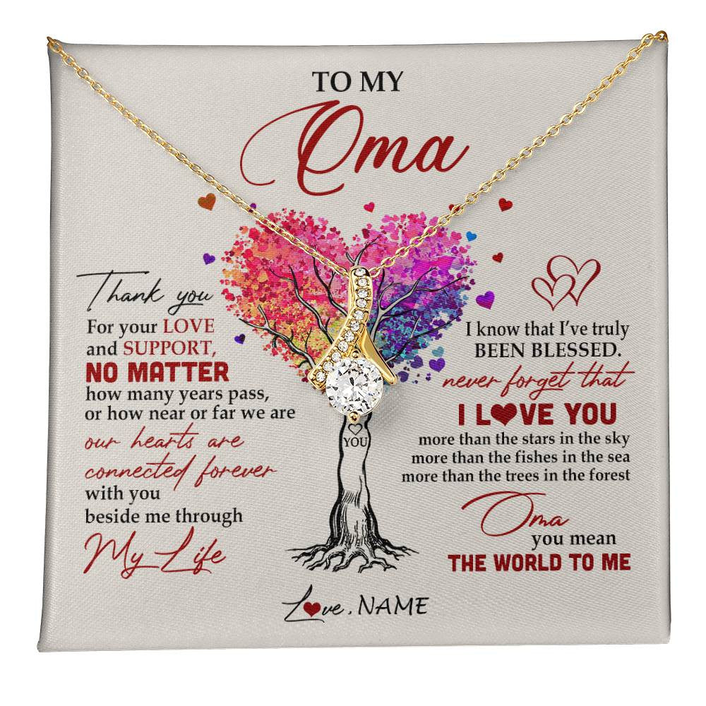 Alluring Beauty Necklace 18K Yellow Gold Finish | 1 | Personalized To My Oma Necklace From Grandkids Never Forget That I Love You You Mean The World Oma Birthday Mothers Day Christmas Customized Gift Box Message Card | teecentury