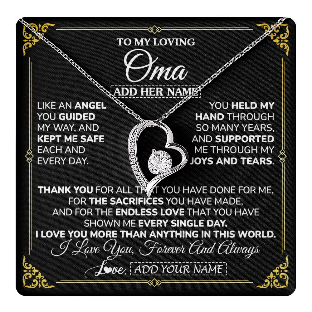 Forever Love Necklace 14K White Gold Finish | 1 | Personalized To My Oma Necklace Gifts Meaningful Gift To Oma From Granddaughter Without You There Is No Me Mothers Day Birthday Gift Box Message Card | https://teecentury.