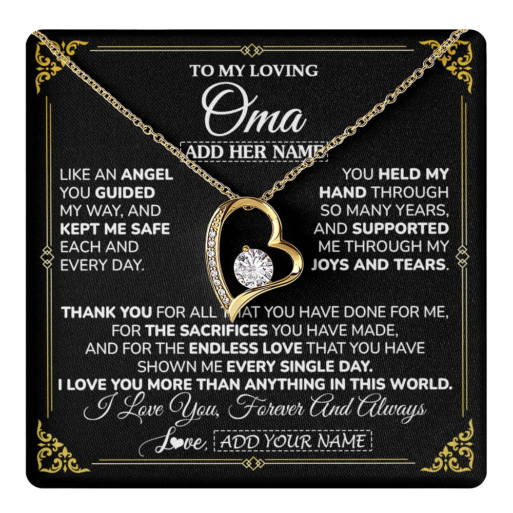 Forever Love Necklace 18K Yellow Gold Finish | 1 | Personalized To My Oma Necklace Gifts Meaningful Gift To Oma From Granddaughter Without You There Is No Me Mothers Day Birthday Gift Box Message Card | https://teecentury.
