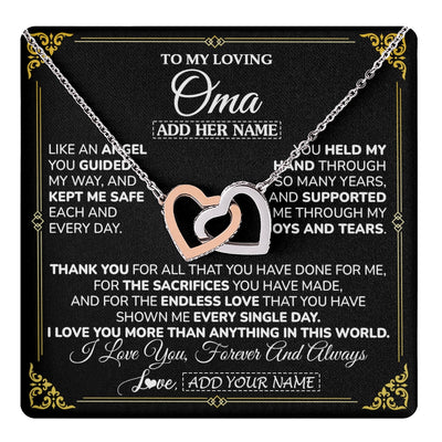 Interlocking Hearts Necklace Stainless Steel & Rose Gold Finish | 1 | Personalized To My Oma Necklace Gifts Meaningful Gift To Oma From Granddaughter Without You There Is No Me Mothers Day Birthday Gift Box Message Card | https://teecentury.