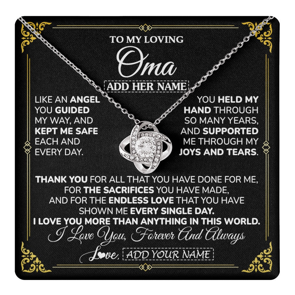 Love Knot Necklace 14K White Gold Finish | 1 | Personalized To My Oma Necklace Gifts Meaningful Gift To Oma From Granddaughter Without You There Is No Me Mothers Day Birthday Gift Box Message Card | https://teecentury.