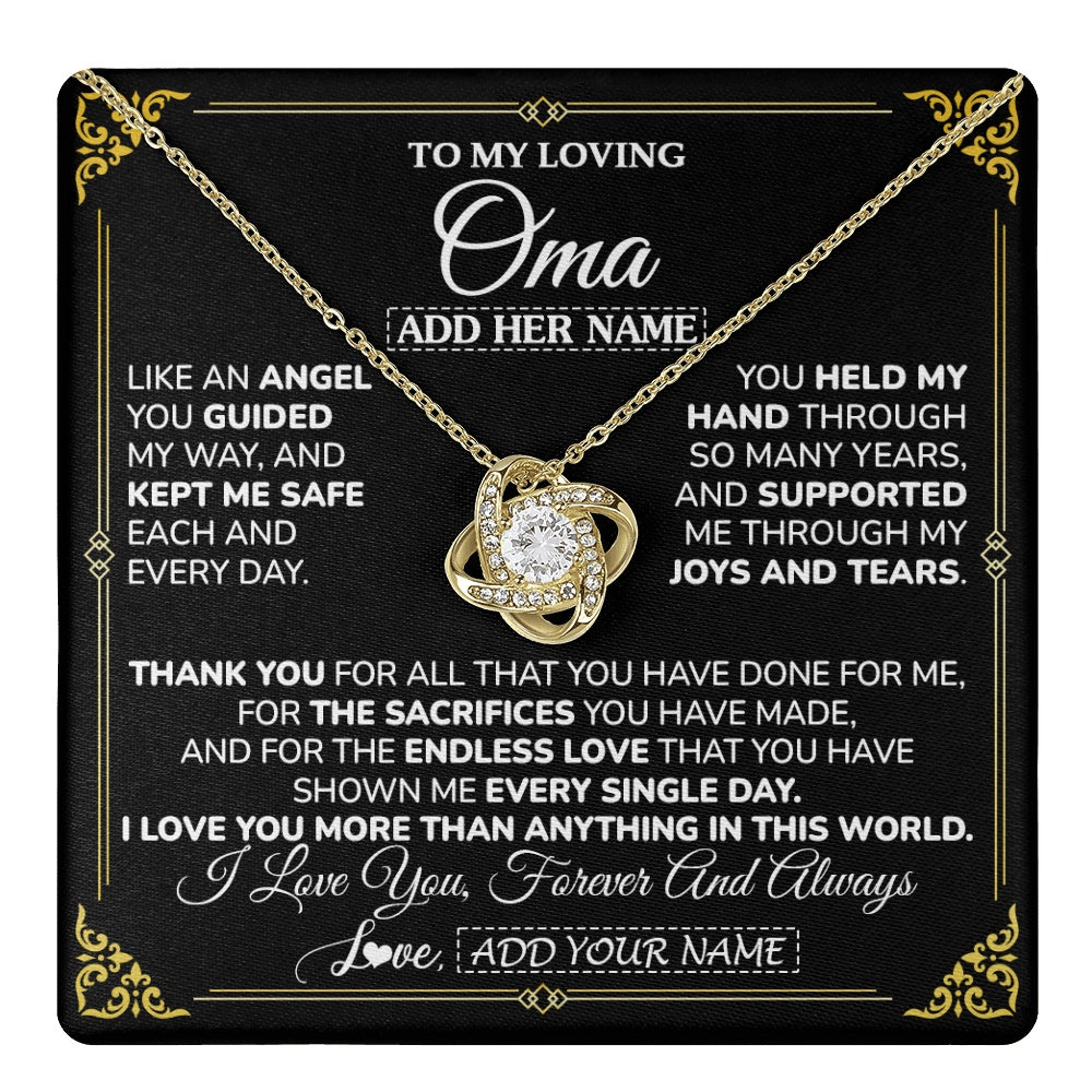 Love Knot Necklace 18K Yellow Gold Finish | 1 | Personalized To My Oma Necklace Gifts Meaningful Gift To Oma From Granddaughter Without You There Is No Me Mothers Day Birthday Gift Box Message Card | https://teecentury.