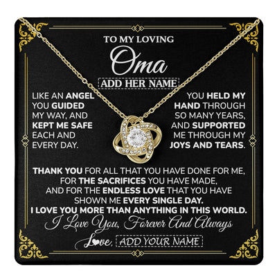 Love Knot Necklace 18K Yellow Gold Finish | 1 | Personalized To My Oma Necklace Gifts Meaningful Gift To Oma From Granddaughter Without You There Is No Me Mothers Day Birthday Gift Box Message Card | https://teecentury.