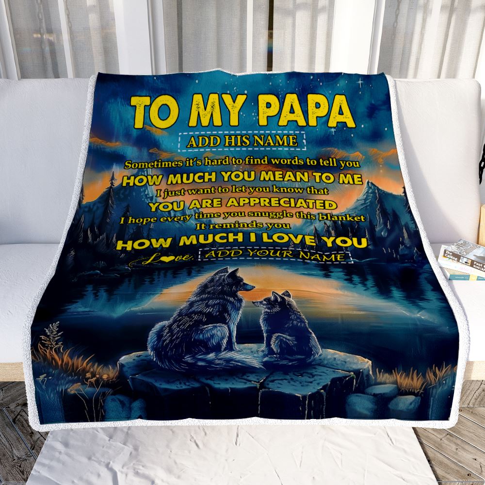 Personalized To My Papa Blanket Fathers Day Papa Gifts From Grandkids How Much I Love You Wolf Papa Birthday Gifts Christmas Customized Fleece Blanket | teecentury