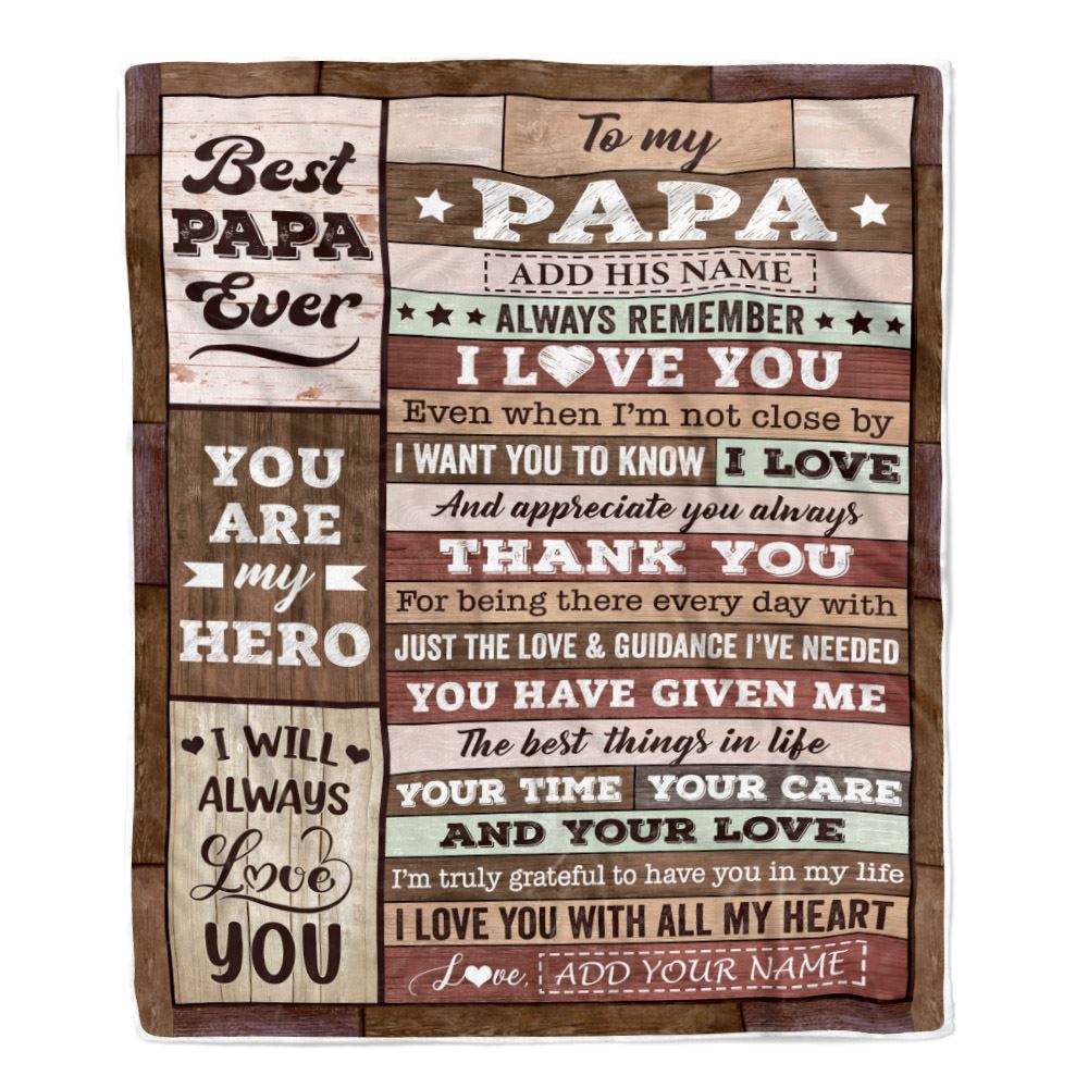Personalized To My Papa Blanket Fathers Day Papa Gifts From Grandkids Wood Always Remember I Love You Papa Birthday Gifts Christmas Customized Fleece Blanket | teecentury