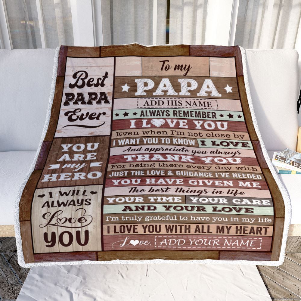 Personalized To My Papa Blanket Fathers Day Papa Gifts From Grandkids Wood Always Remember I Love You Papa Birthday Gifts Christmas Customized Fleece Blanket | teecentury