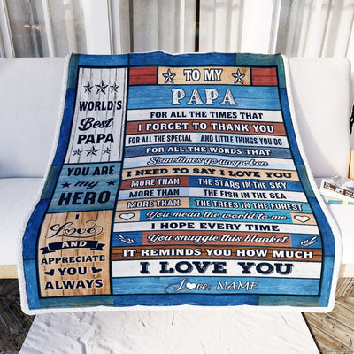 Personalized To My Papa Blanket From Grandchildren Grandkids Wood Best Gifts For Great Papa Birthday Fathers Day Christmas Customized Fleece Blanket | teecentury