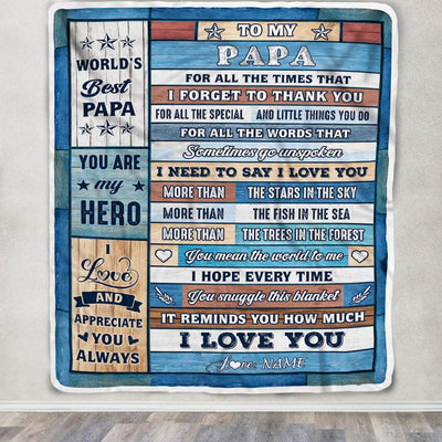 Personalized To My Papa Blanket From Grandchildren Grandkids Wood Best Gifts For Great Papa Birthday Fathers Day Christmas Customized Fleece Blanket | teecentury