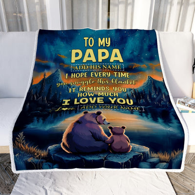 Personalized To My Papa Gifts Blanket From Grandson Grandkids I Love You Bear Papa Birthday Gifts Present For Fathers Day Christmas Customized Fleece Blanket | teecentury