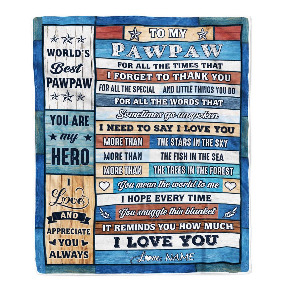 Personalized To My Pawpaw Blanket From Grandchildren Grandkids Wood Best Gifts For Great Pawpaw Birthday Fathers Day Christmas Customized Fleece Blanket | teecentury
