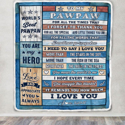 Personalized To My Pawpaw Blanket From Grandchildren Grandkids Wood Best Gifts For Great Pawpaw Birthday Fathers Day Christmas Customized Fleece Blanket | teecentury
