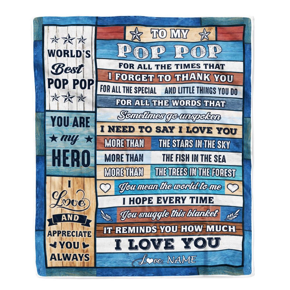Personalized To My Pop Pop Blanket From Grandchildren Grandkids Wood Best Gifts For Great Pop Pop Birthday Fathers Day Christmas Customized Fleece Blanket | teecentury