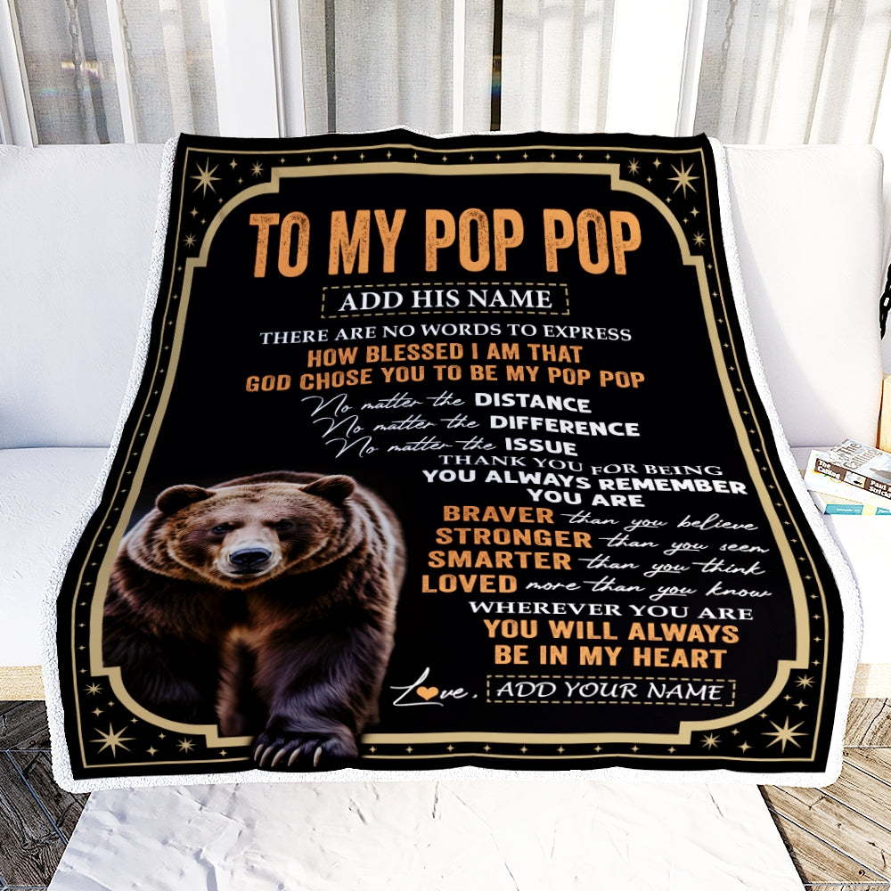 Personalized To My Pop Pop Gifts For Birthday From Grandson Grandkids Inspirational Bear Gifts For Pop Pop Blanket Birthday Idea Fathers Day Fleece Blanket | teecentury