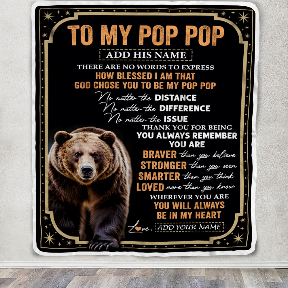 Personalized To My Pop Pop Gifts For Birthday From Grandson Grandkids Inspirational Bear Gifts For Pop Pop Blanket Birthday Idea Fathers Day Fleece Blanket | teecentury