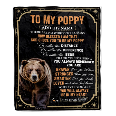 Personalized To My Poppy Gifts For Birthday From Grandson Grandkids Inspirational Bear Gifts For Poppy Blanket Birthday Idea Fathers Day Fleece Blanket | teecentury