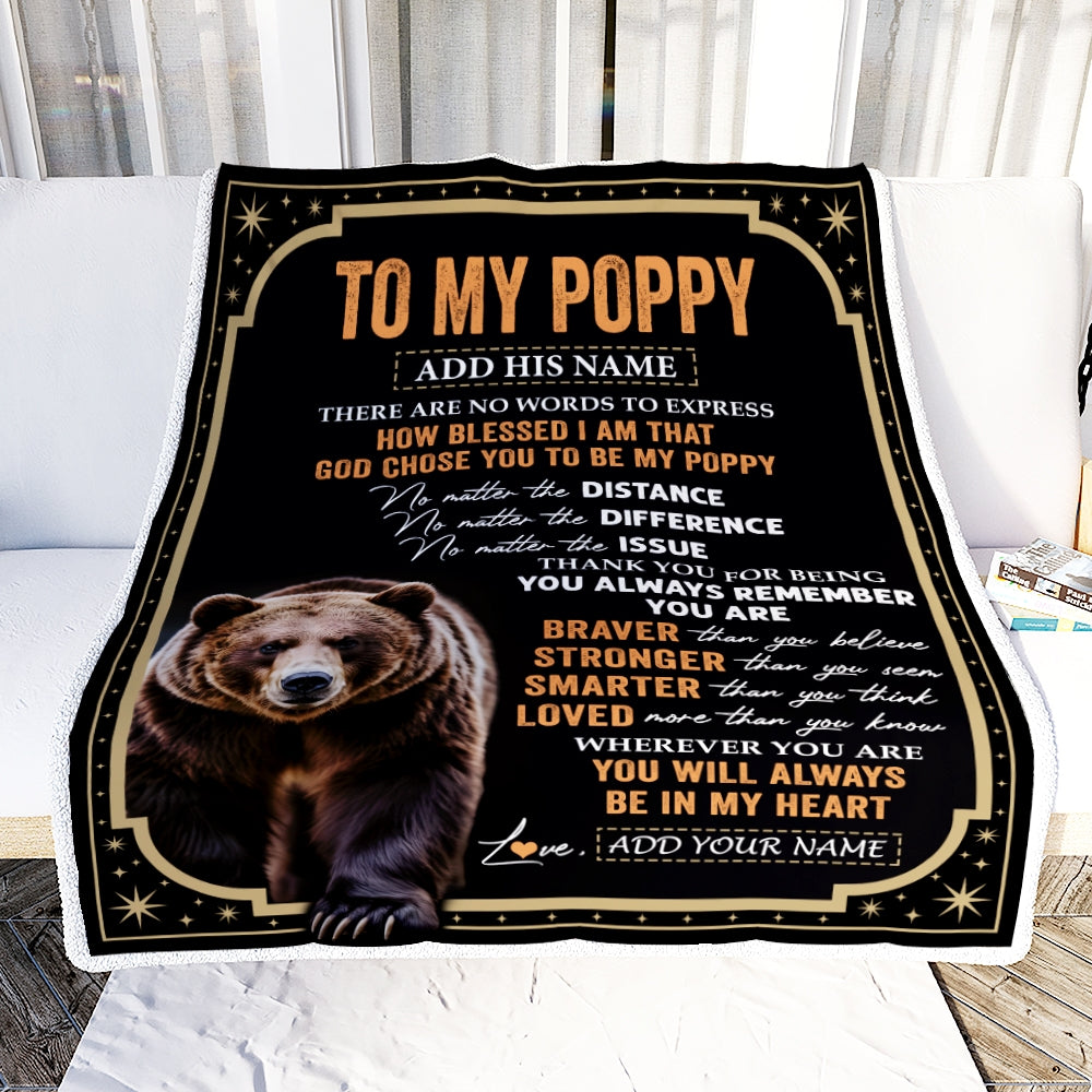 Personalized To My Poppy Gifts For Birthday From Grandson Grandkids Inspirational Bear Gifts For Poppy Blanket Birthday Idea Fathers Day Fleece Blanket | teecentury