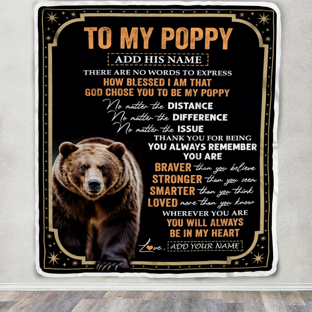 Personalized To My Poppy Gifts For Birthday From Grandson Grandkids Inspirational Bear Gifts For Poppy Blanket Birthday Idea Fathers Day Fleece Blanket | teecentury
