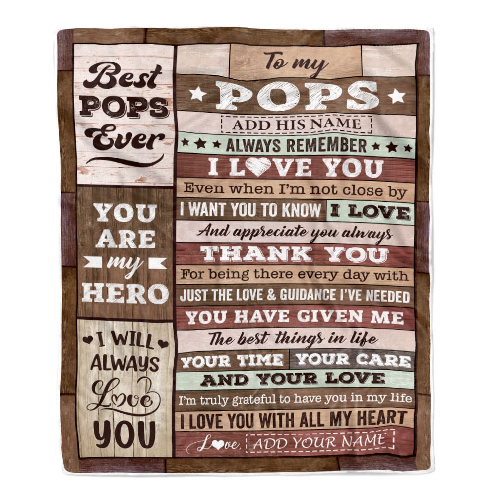 Personalized To My Pops Blanket Fathers Day Pops Gifts From Grandkids Wood Always Remember I Love You Pops Birthday Gifts Christmas Customized Fleece Blanket | teecentury