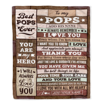 Personalized To My Pops Blanket Fathers Day Pops Gifts From Grandkids Wood Always Remember I Love You Pops Birthday Gifts Christmas Customized Fleece Blanket | teecentury